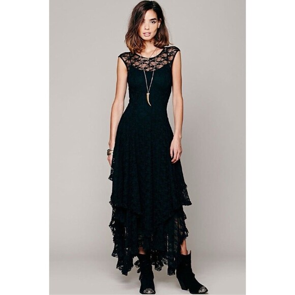 Free People French Courtship Lace Slip Handkerchief Hem Dress Whimisgoth Witch M - Picture 2 of 11